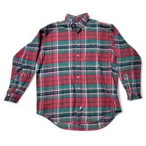 VTG Ralph Lauren Flannel Shirt Men's Large Red Green Plaid Button Down Outdoors